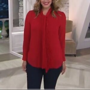 Dennis Basso Pleated Tie Blouse Tank Set